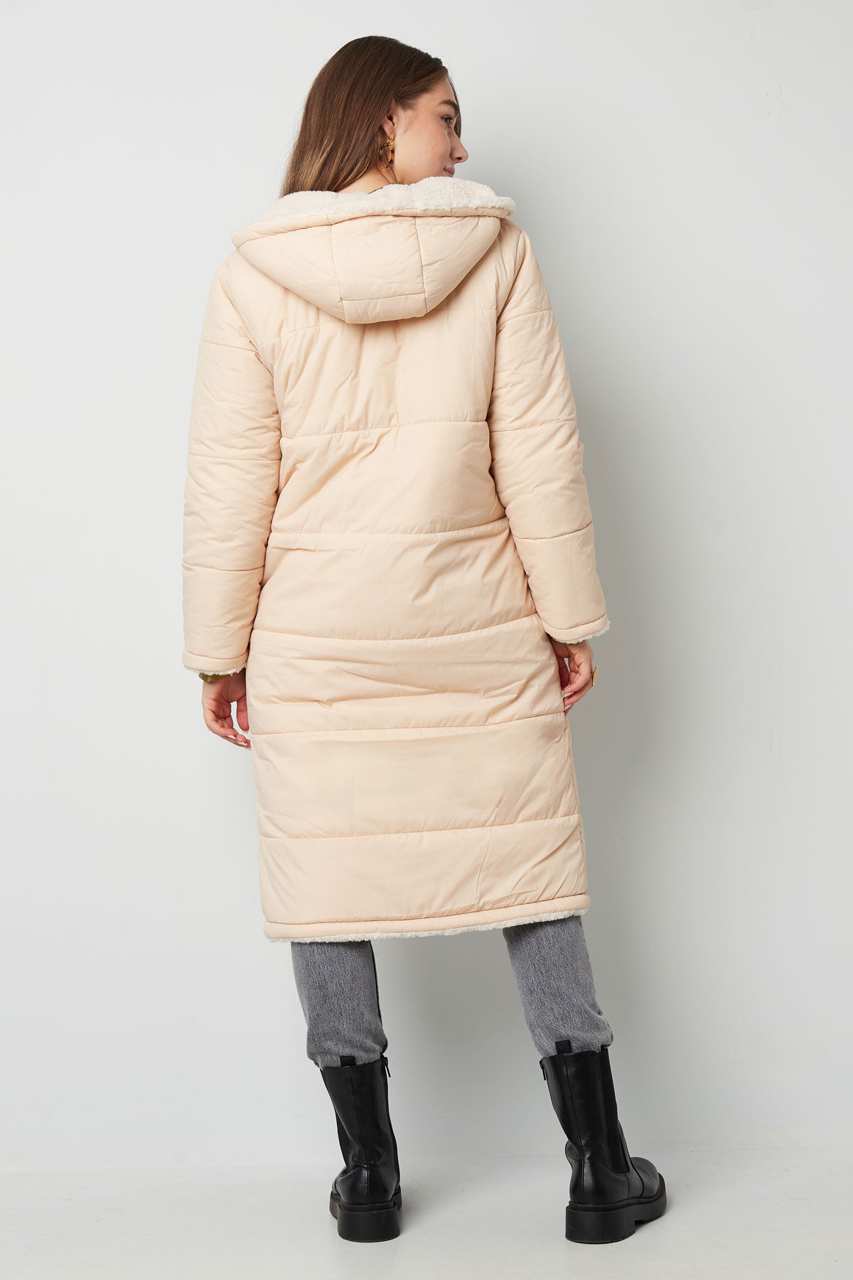 Lange teddy gevoerde winterjas - Beige