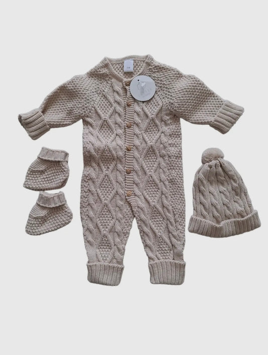 Gebreide winter knit boxpakje/jumpsuit baby 3-delige set