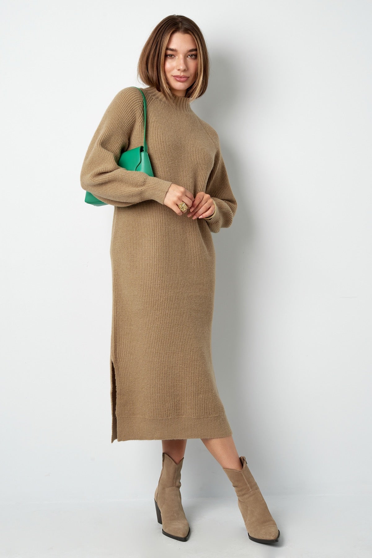 Snuggle Gebreide Lange Jurk - Camel